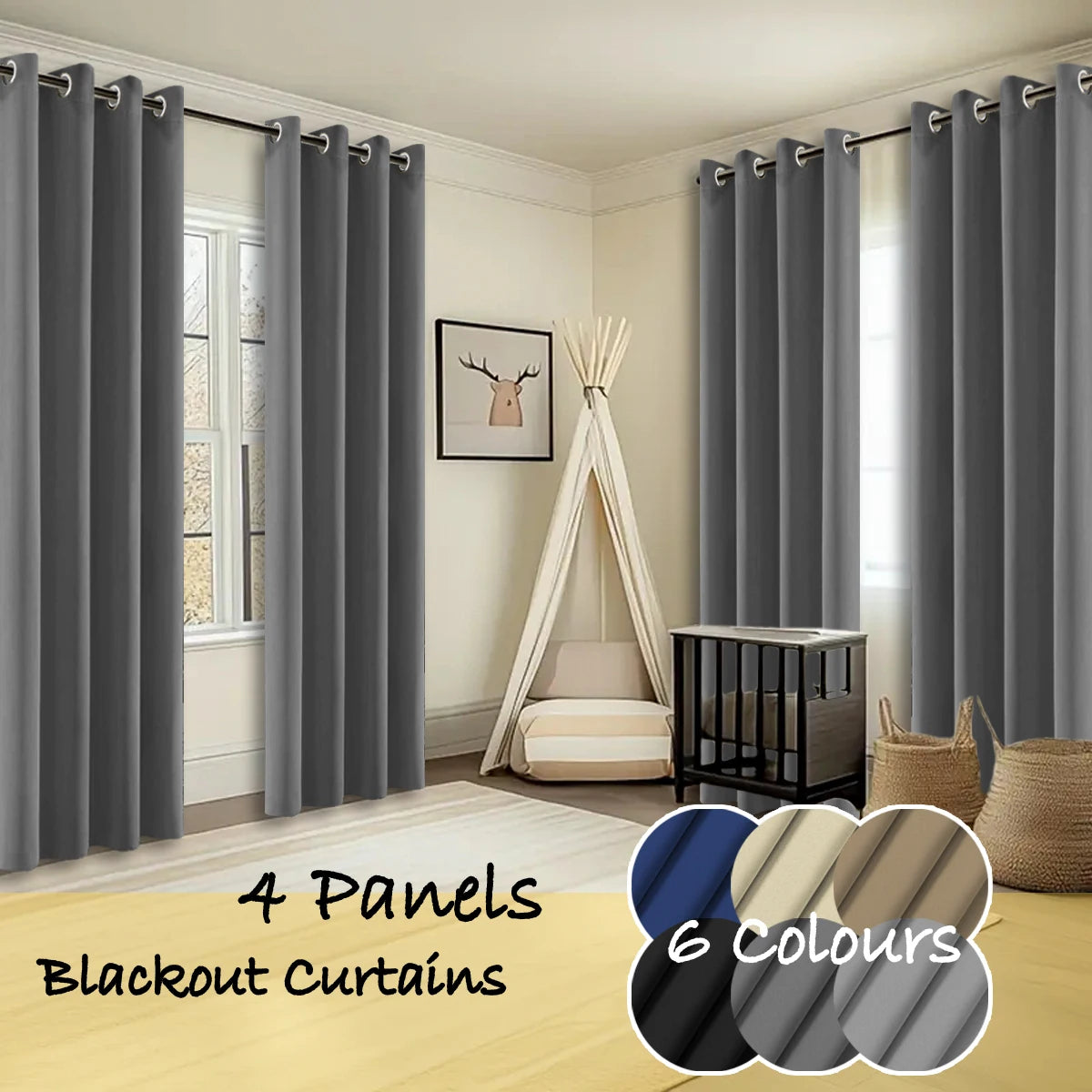 Thermal Insulated Blackout Curtains 4 Panels Bedroom Living Room