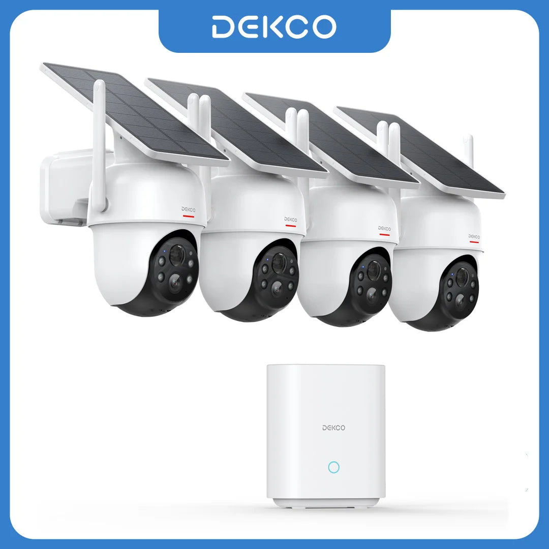 Dekco 3MP Solar Camera System 4Cam Wireless Alexa PTZ
