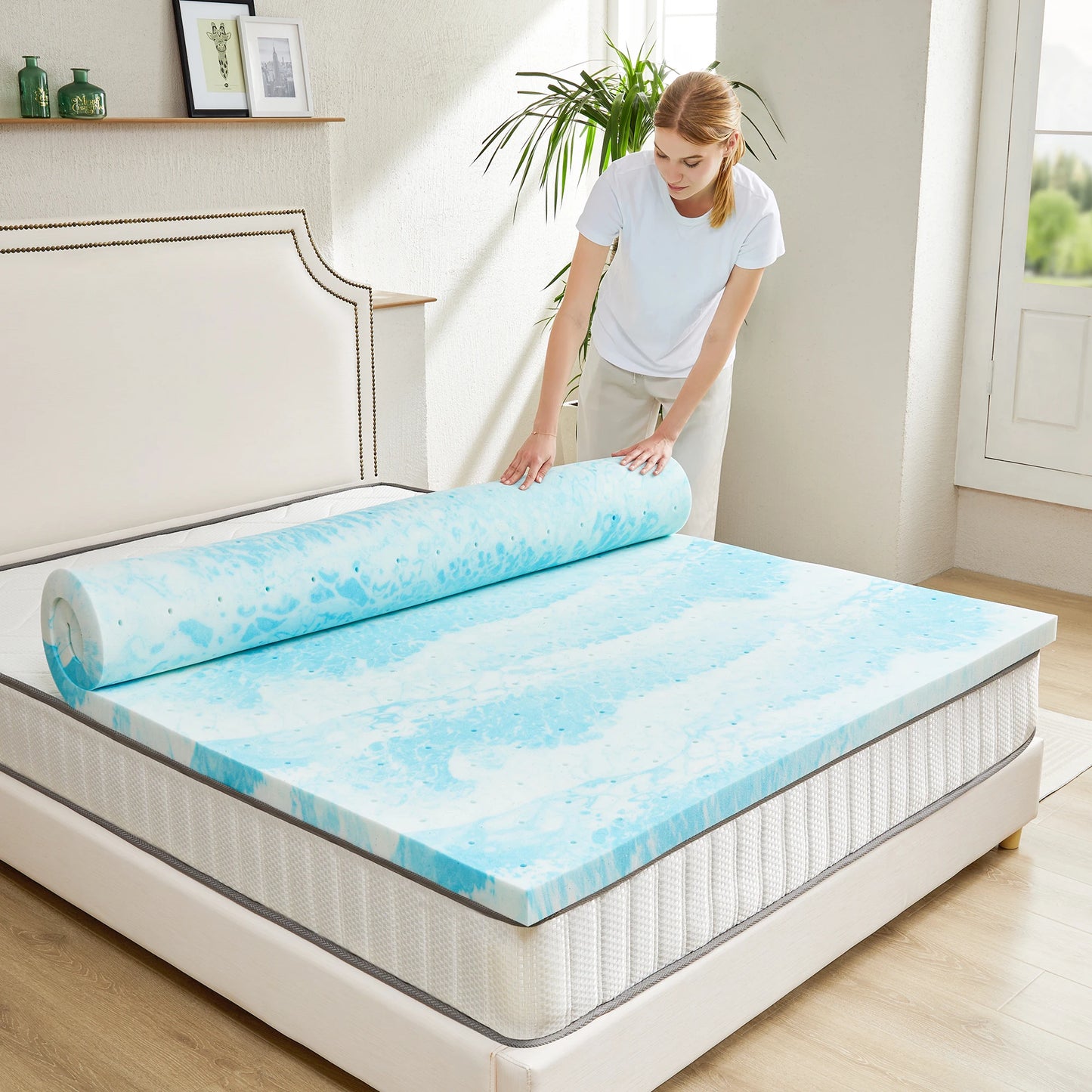 JHK Memory Foam Mattress Topper Gel Cooling Soft And Breathable