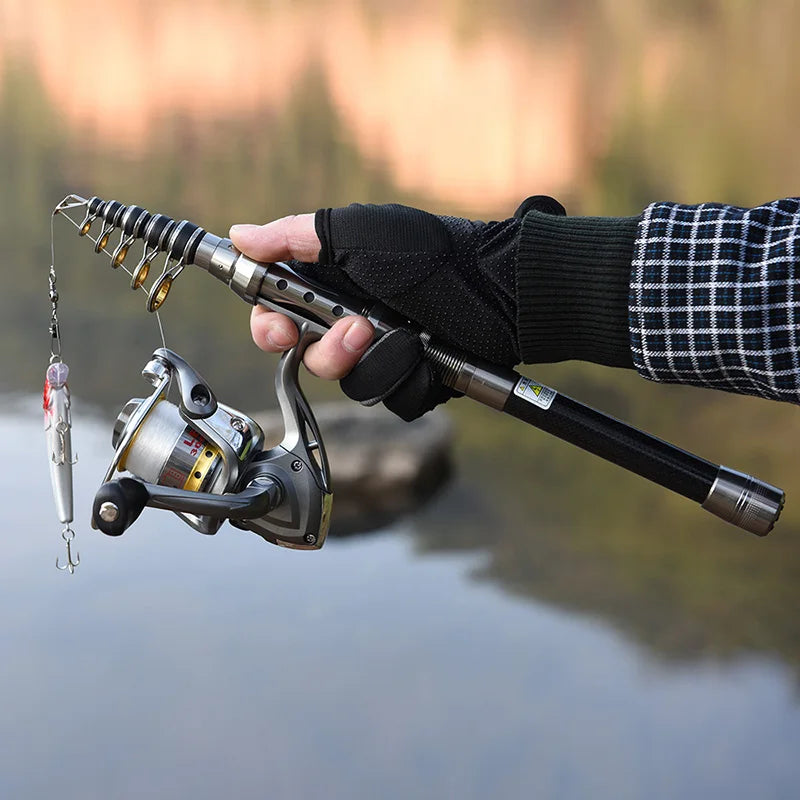 Carbon Fiber Telescopic Fishing Rod And Reel Combo Kit