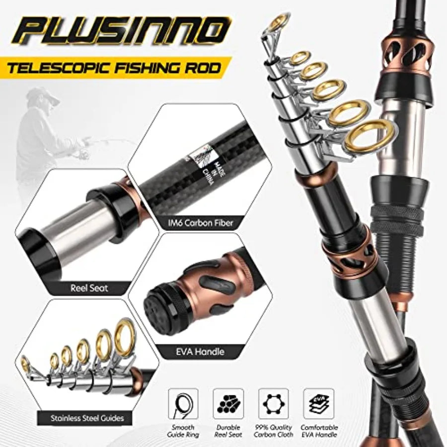 Carbon Fiber Telescopic Fishing Rod and Spinning Reel Combo