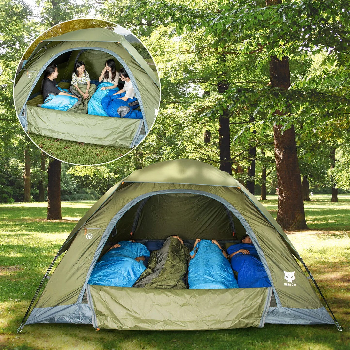 Night Cat Waterproof Double Layer Tent Rainfly Easy Clip Setup