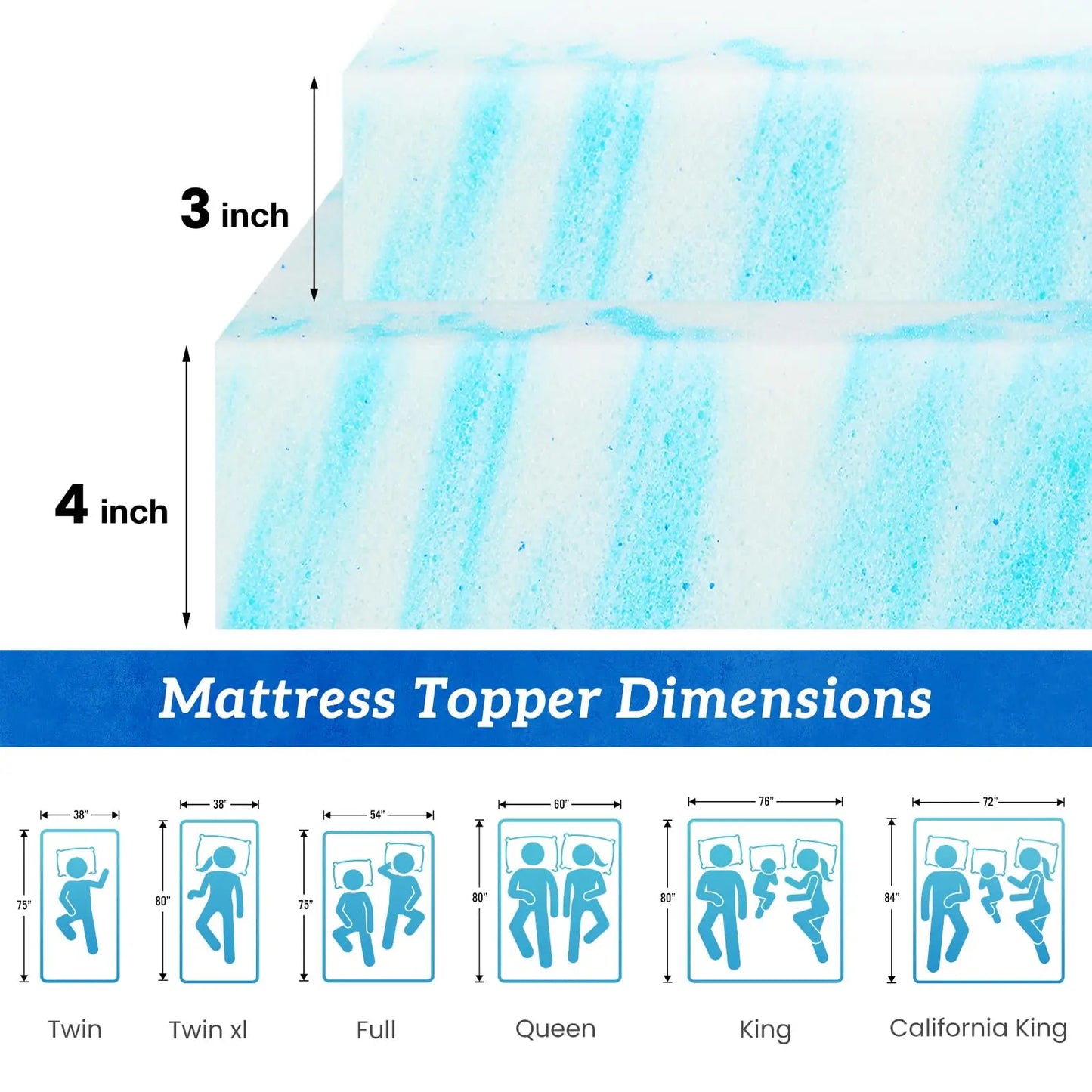 JHK Memory Foam Mattress Topper Gel Cooling Soft And Breathable