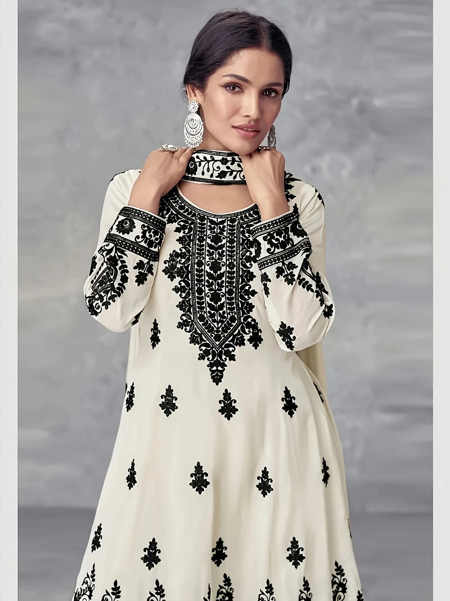 Printed Ethnic Three Piece Crew Neck Set With Headscarf