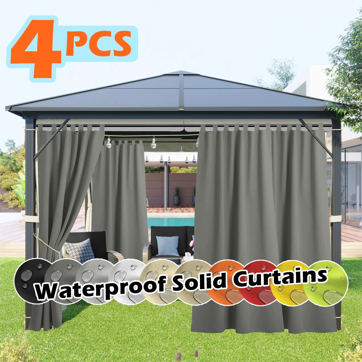 SABALANICA Outdoor Curtains 4 Panel Waterproof UV Resistant Tab Top
