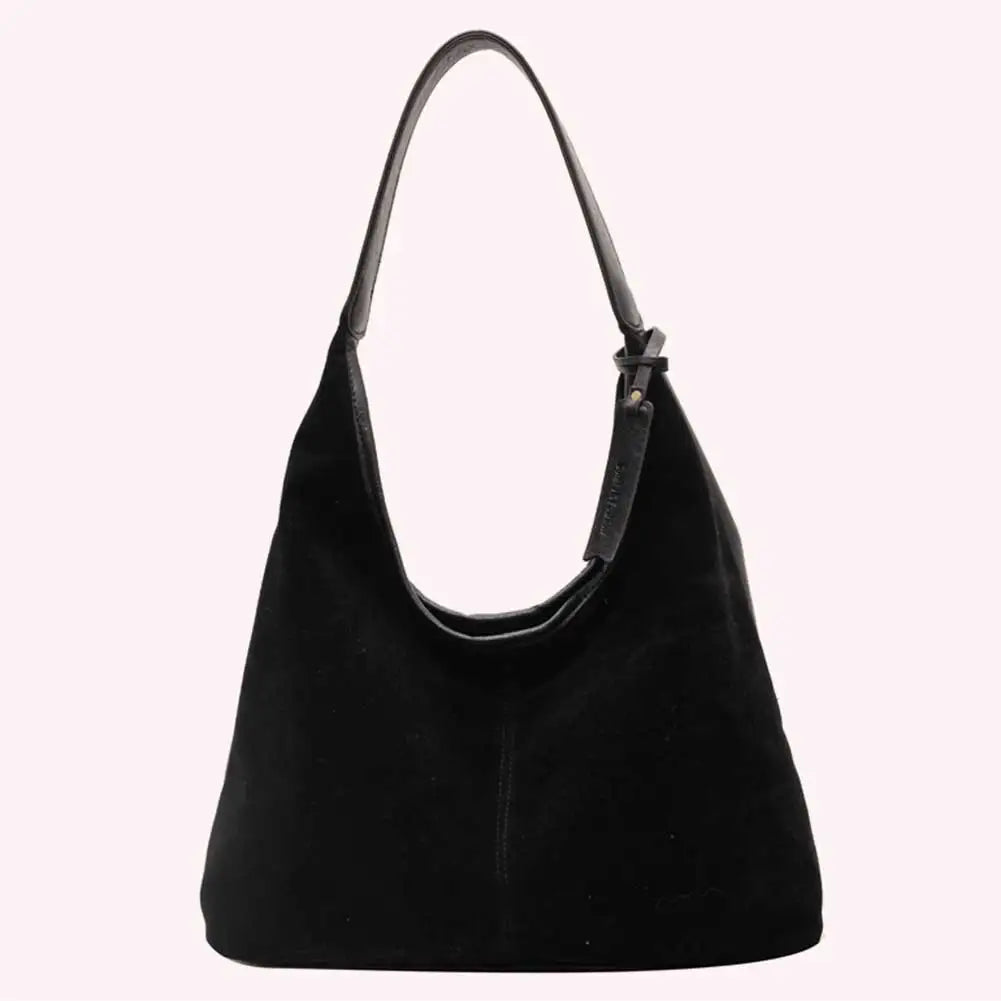 Women Suede Tote Bag Magnetic Closure Slouchy Retro Shoulder Bag