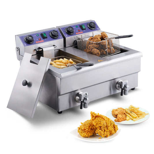 SucceBuy Electric Deep Fryer Dual Removable Tanks Countertop