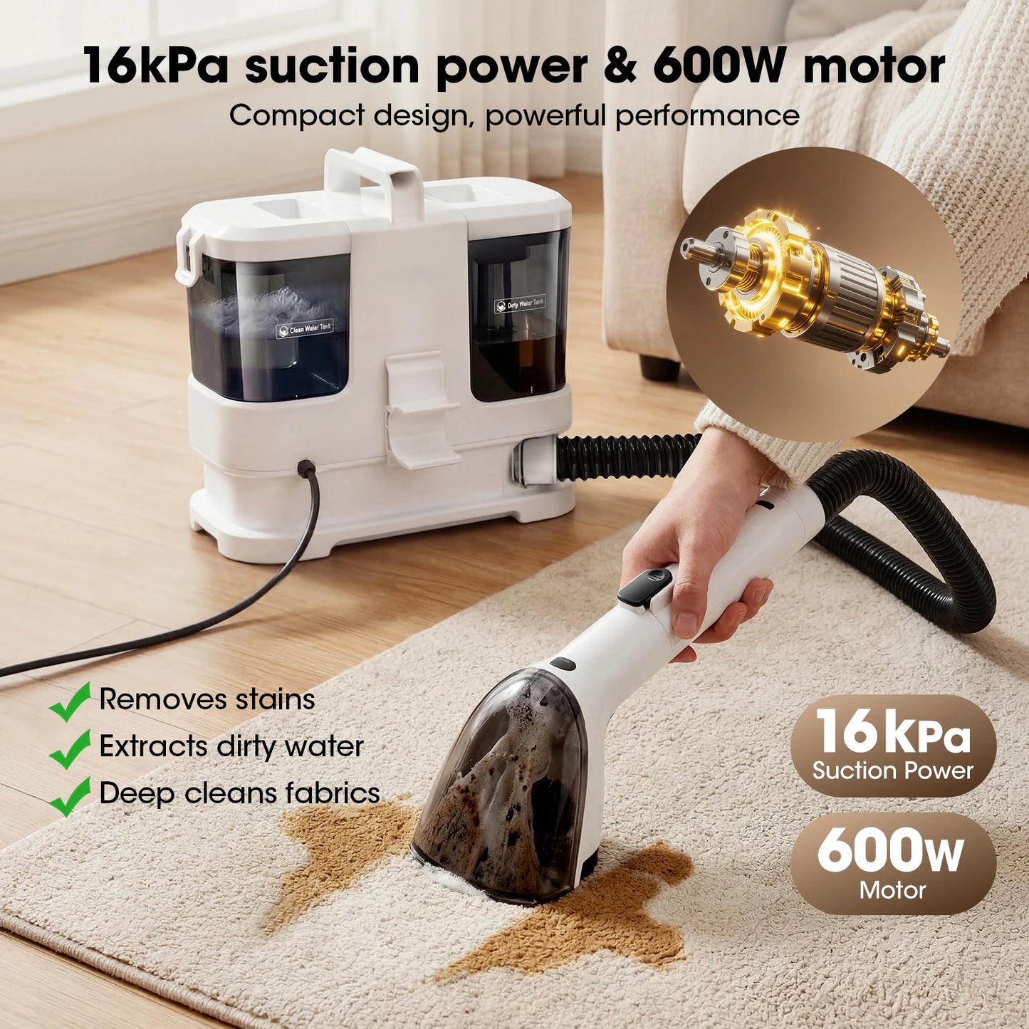 Lubluelu V2 Portable Carpet And Upholstery Spot Cleaner With 16000Pa Suction