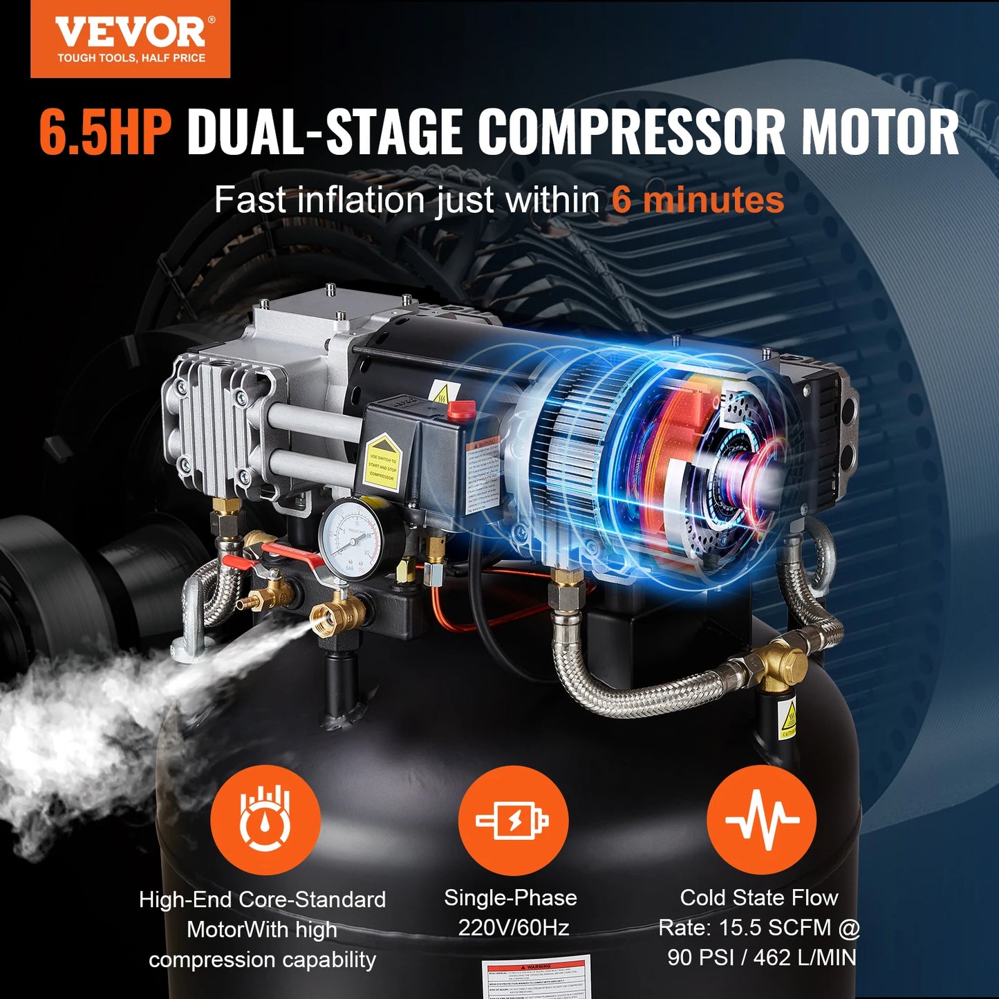 VEVOR Air Compressor 6.5 HP 145 PSI Oil Free Industrial