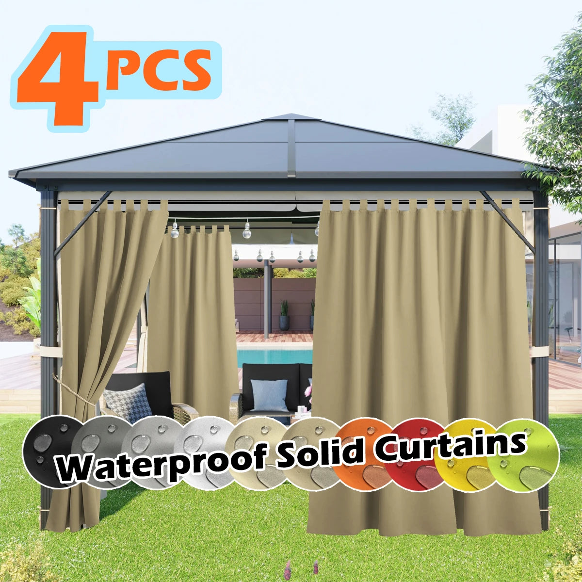 SABALANICA Outdoor Curtains 4 Panel Waterproof UV Resistant Tab Top