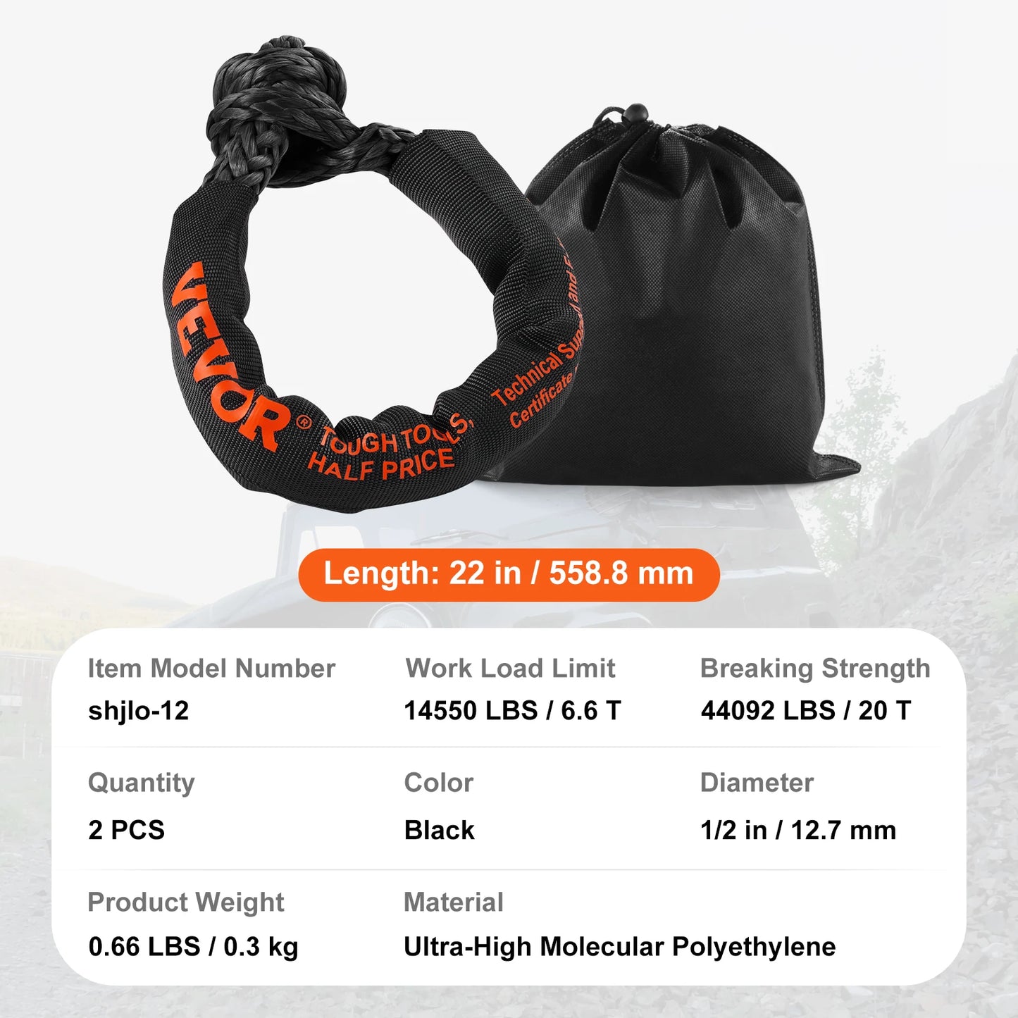 2 Pack Synthetic Soft Shackle Rope Tow 44092 Lbs Recovery