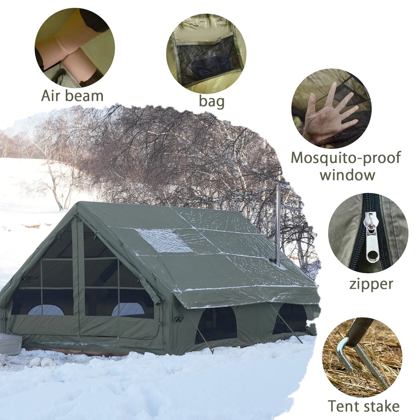 Pakicetus Large Luxury Inflatable Glamping Tent Manual Pump 4 Season
