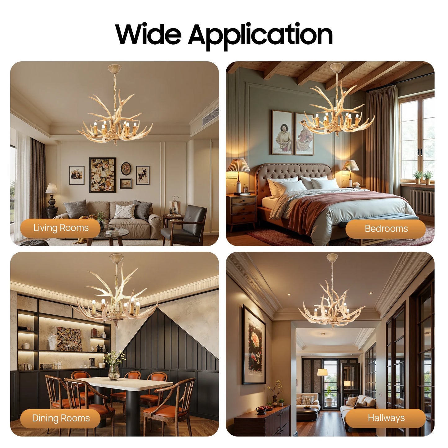 110V Resin Deer Antler Ceiling Light Chandelier 6 Lights