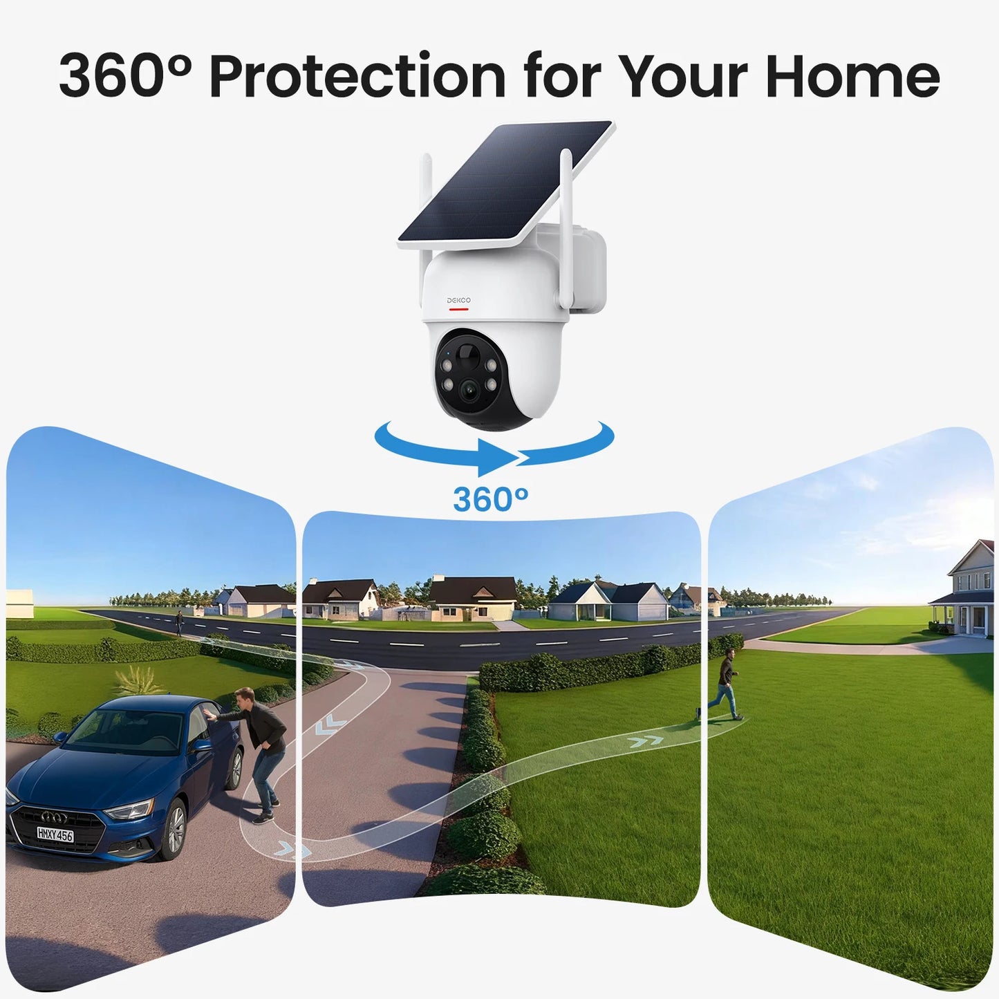 Dekco 3MP Solar Camera System 4Cam Wireless Alexa PTZ