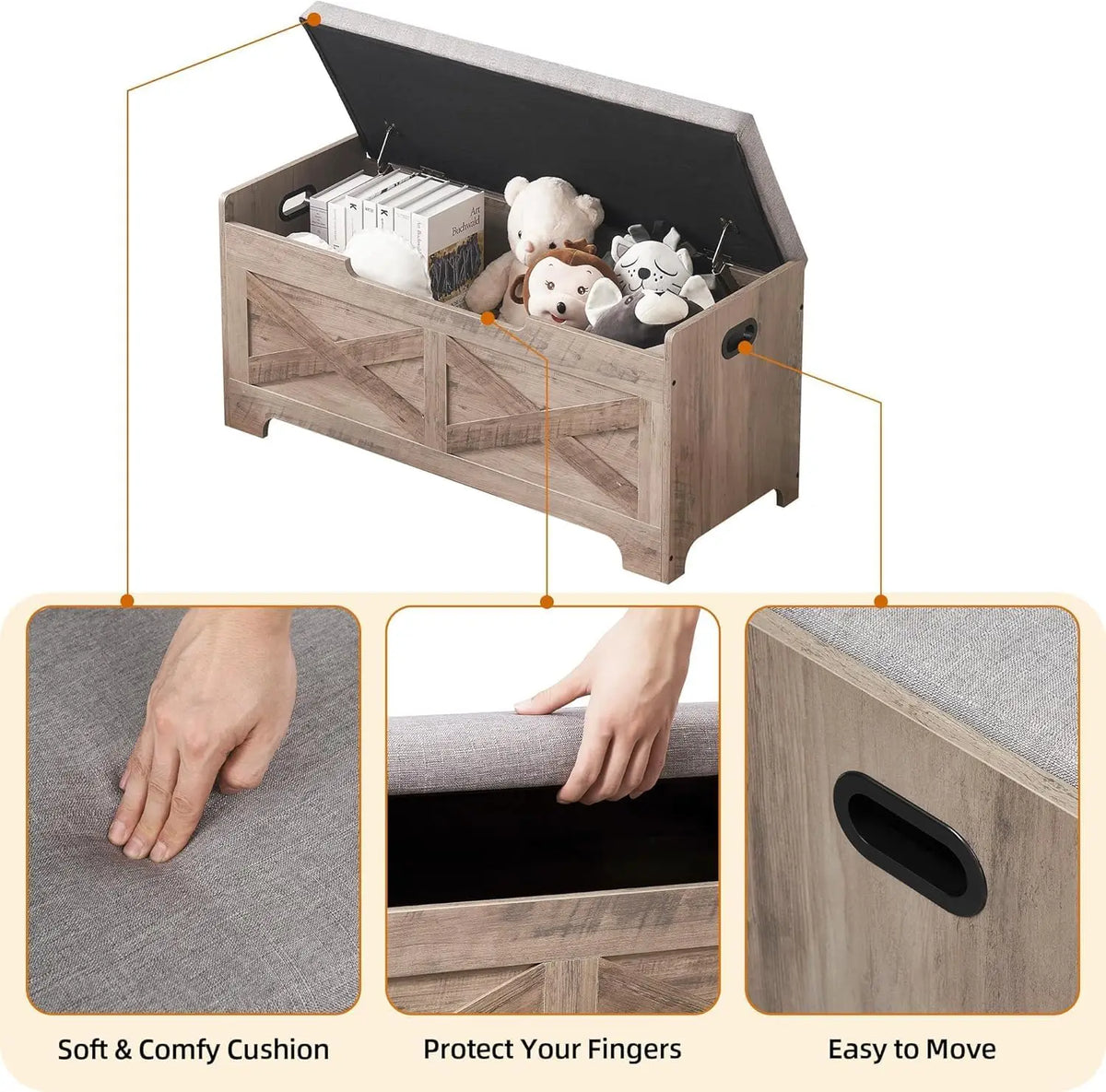 Twister Ck Wooden Storage Bench With Hinged Lid Entryway
