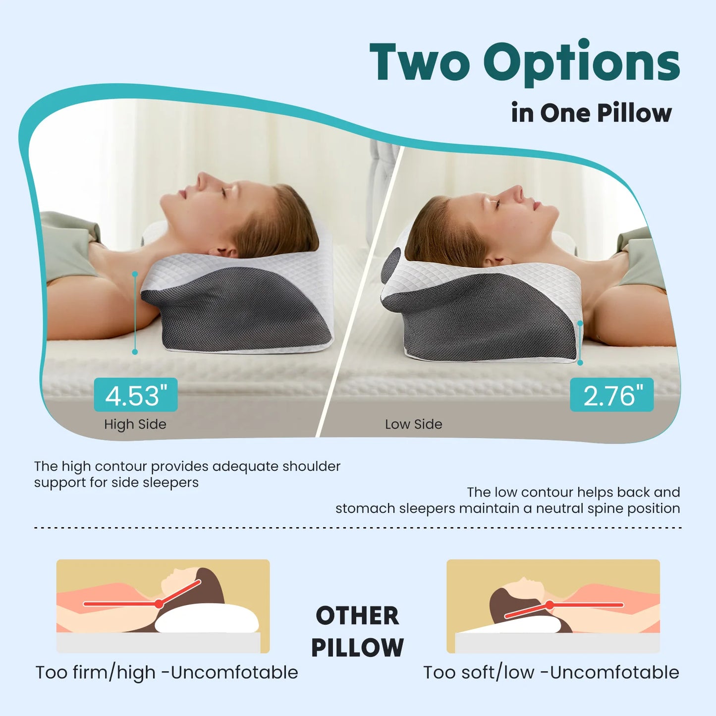 JHK Memory Foam Cervical Pillow With Cooling Pillowcase
