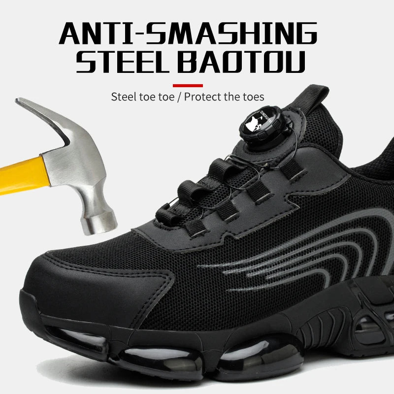 Men Steel Toe Cap NonLacing Casual Work Shoes AntiPuncture