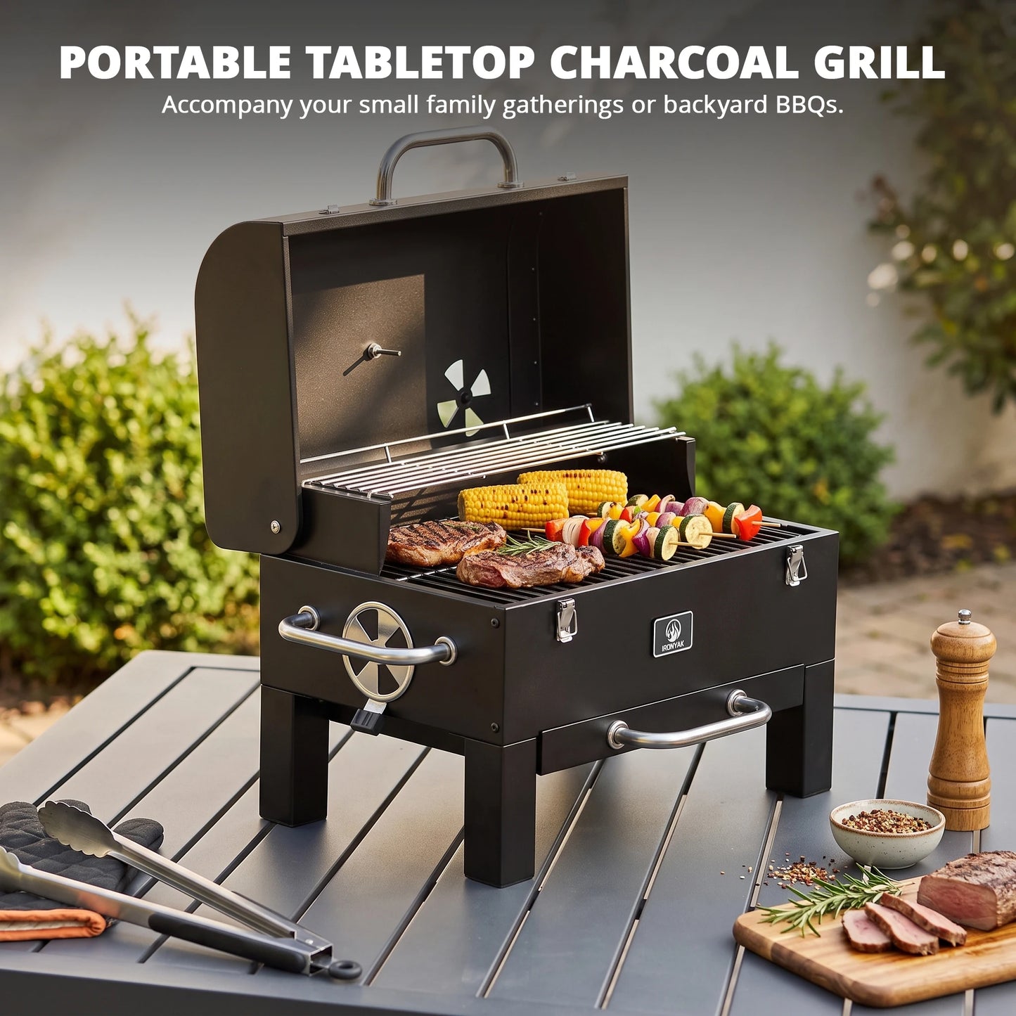 Ironyak Portable Charcoal Grill And Smoker Tabletop Bbq