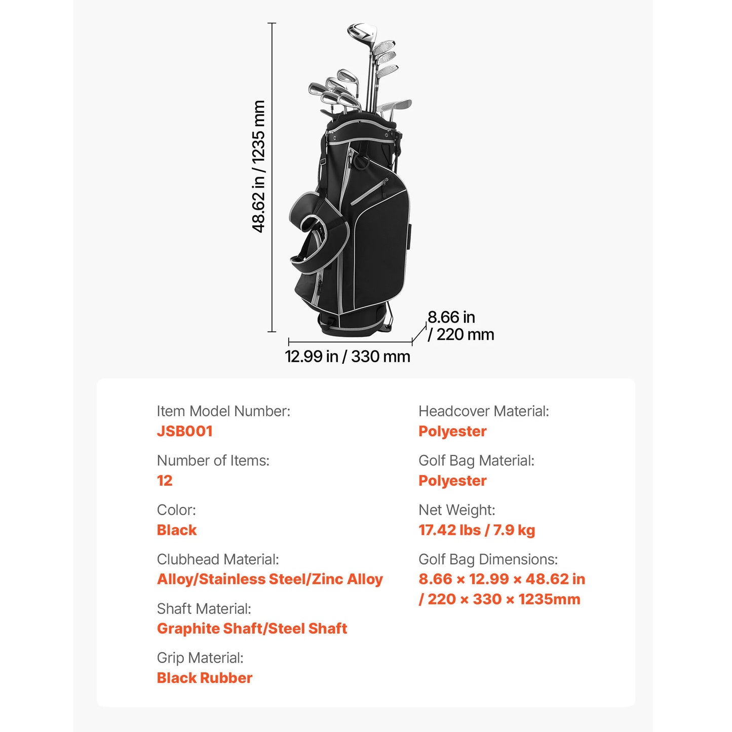 SucceBuy 12 Piece Golf Club Set Right Handed With 460cc Driver