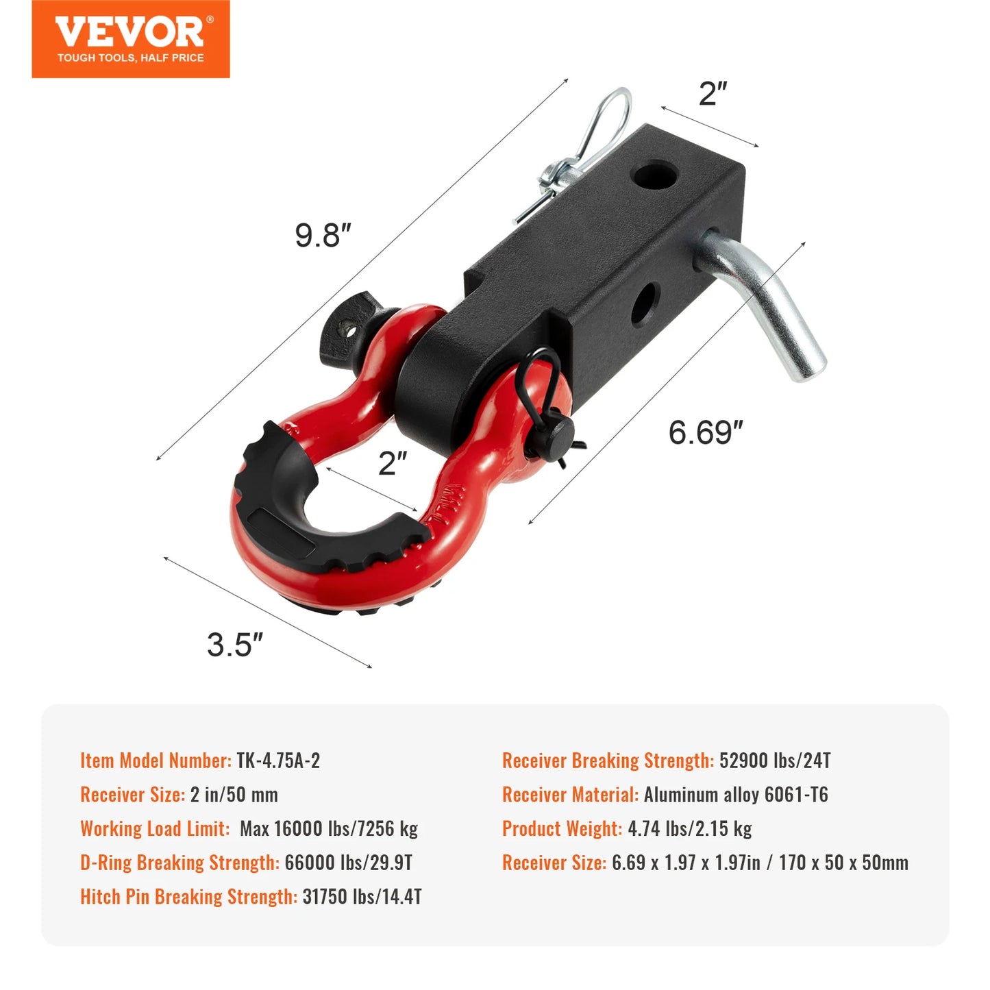 SucceBuy 2 Inch D-Ring Shackle Hitch Receiver With Lock Pin