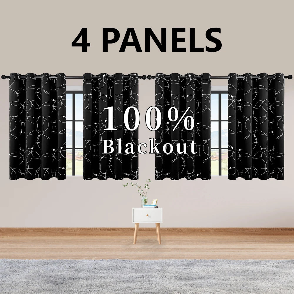 4Pcs Blackout Curtains Grommet Thermal Insulated Foil Circles Dots