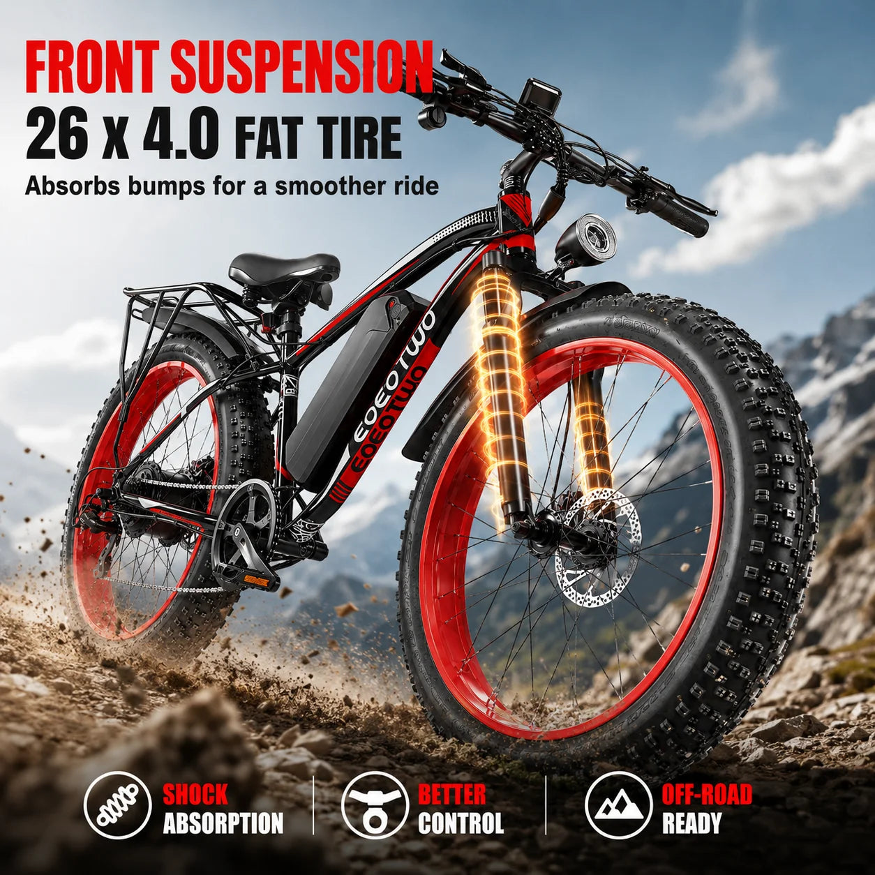 EOEOTWO Heavy Duty Ebike 400 Lbs Capacity Front Suspension