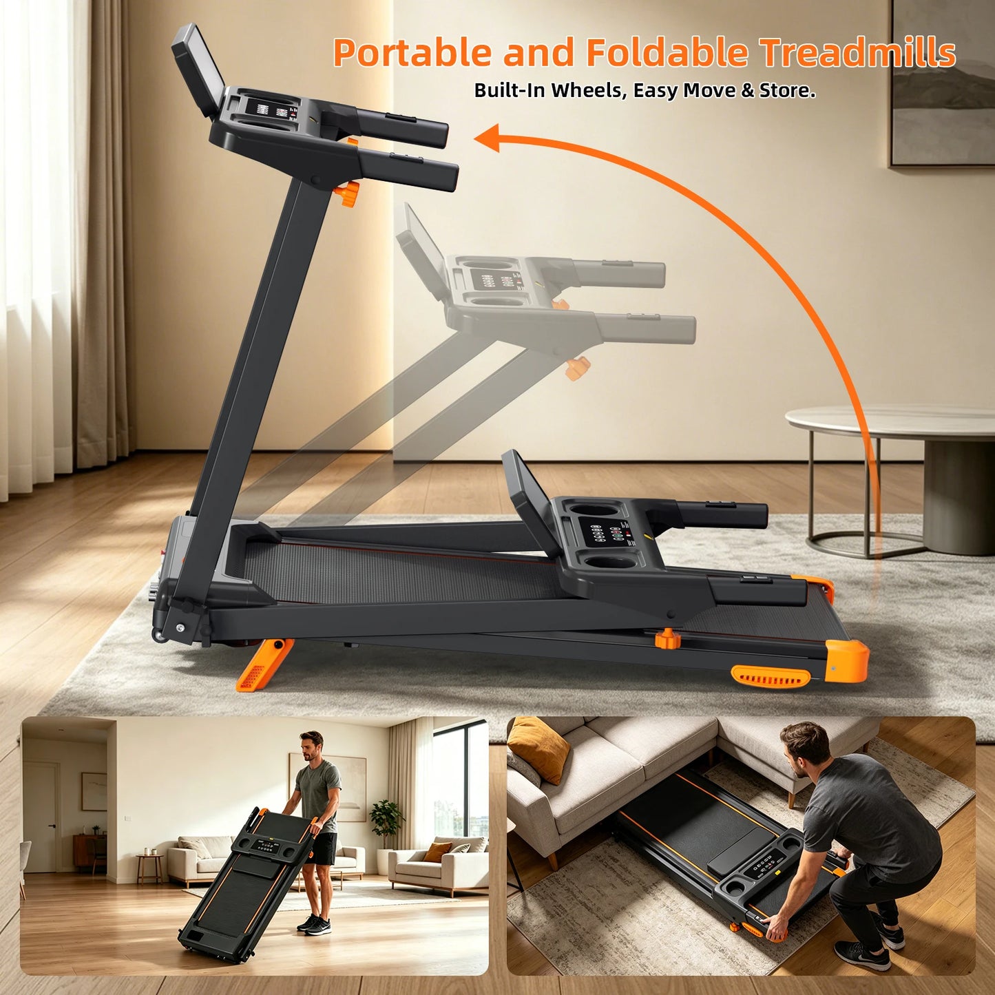 Quiet Foldable Walking Pad Treadmill With Incline And Led Display