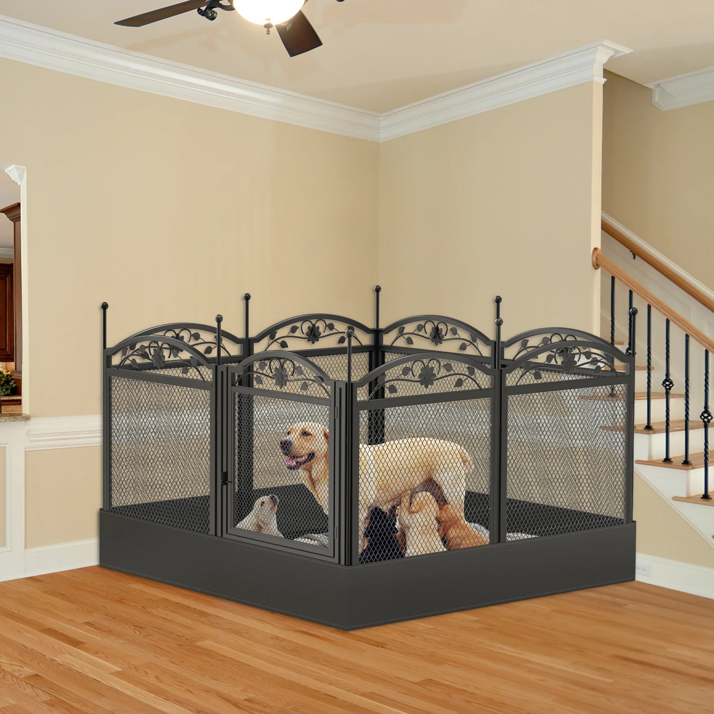 BINGOPAW 8 Panel Heavy Duty Dog Playpen Outdoor Indoor Fence With Waterproof Pad