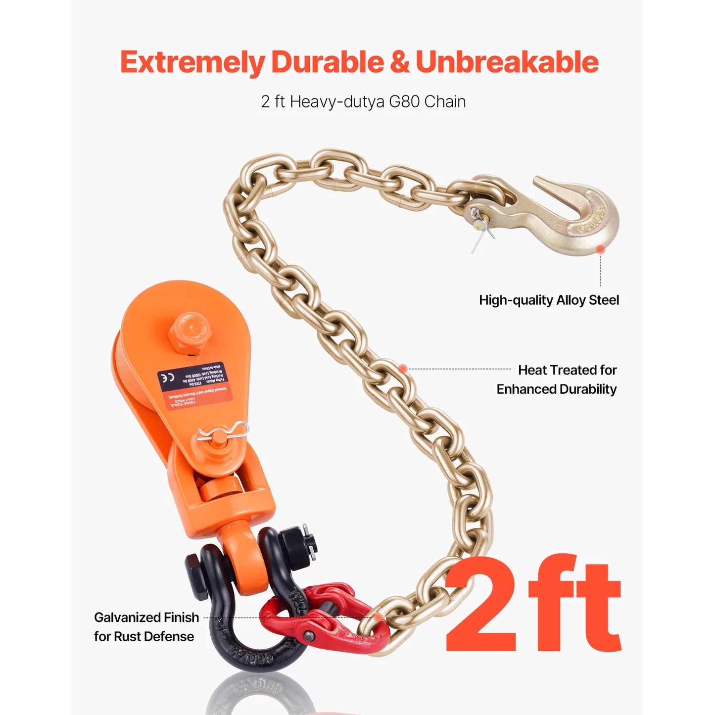 Snatch Block Pulley System With G80 Chain And Swivel Shackle