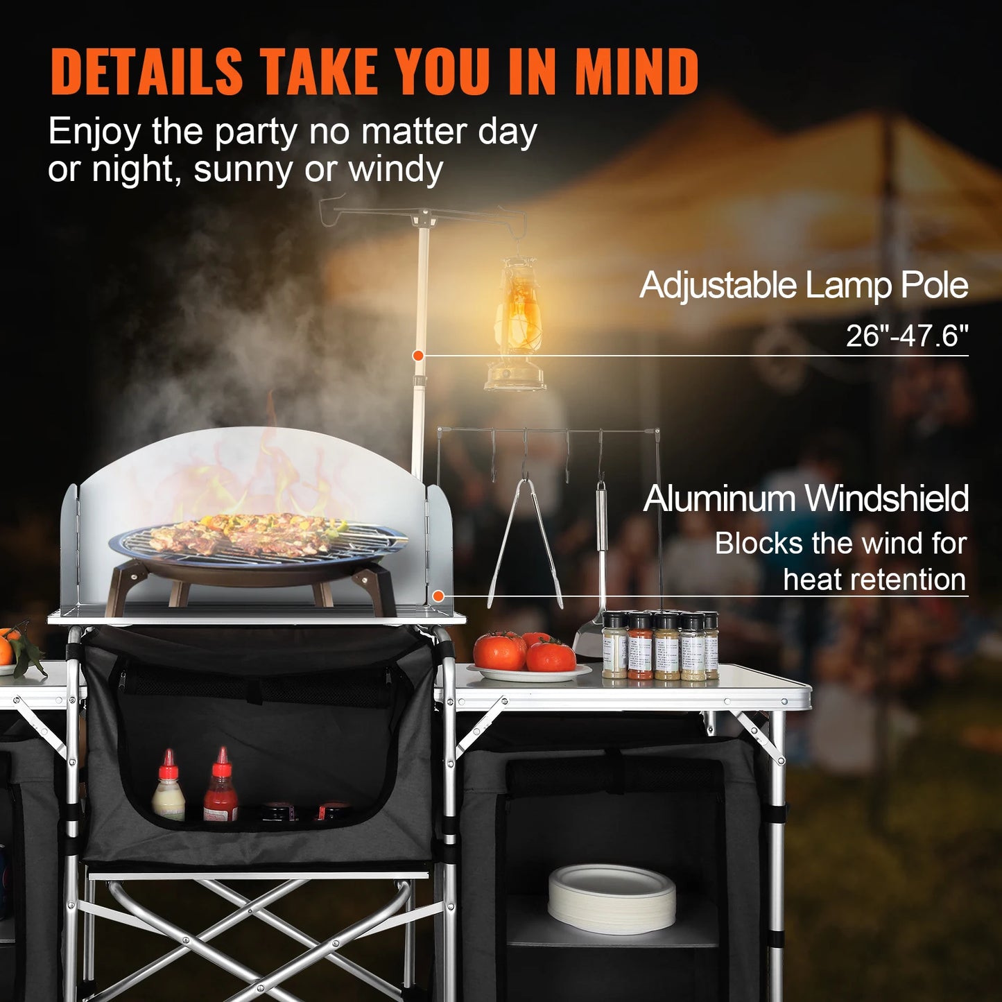 SucceBuy Foldable Camping Kitchen Table And Storage Rack Outdoor Cooking