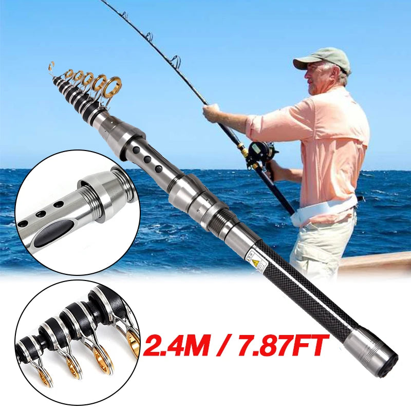 Carbon Fiber Telescopic Fishing Rod And Reel Combo Kit