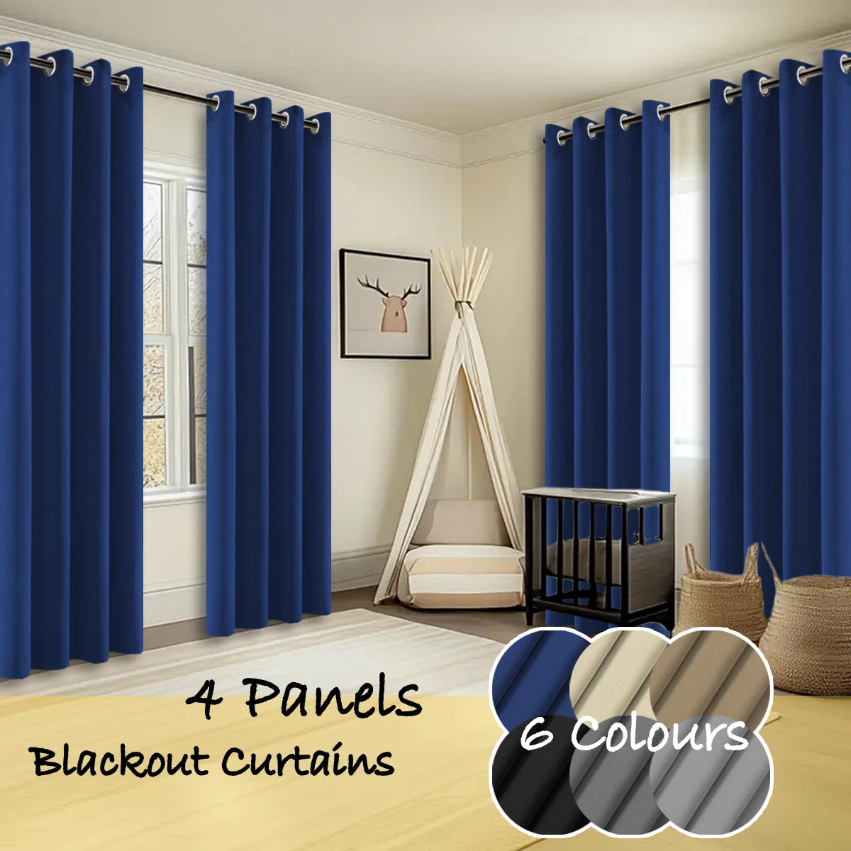 Thermal Insulated Blackout Curtains 4 Panels Bedroom Living Room