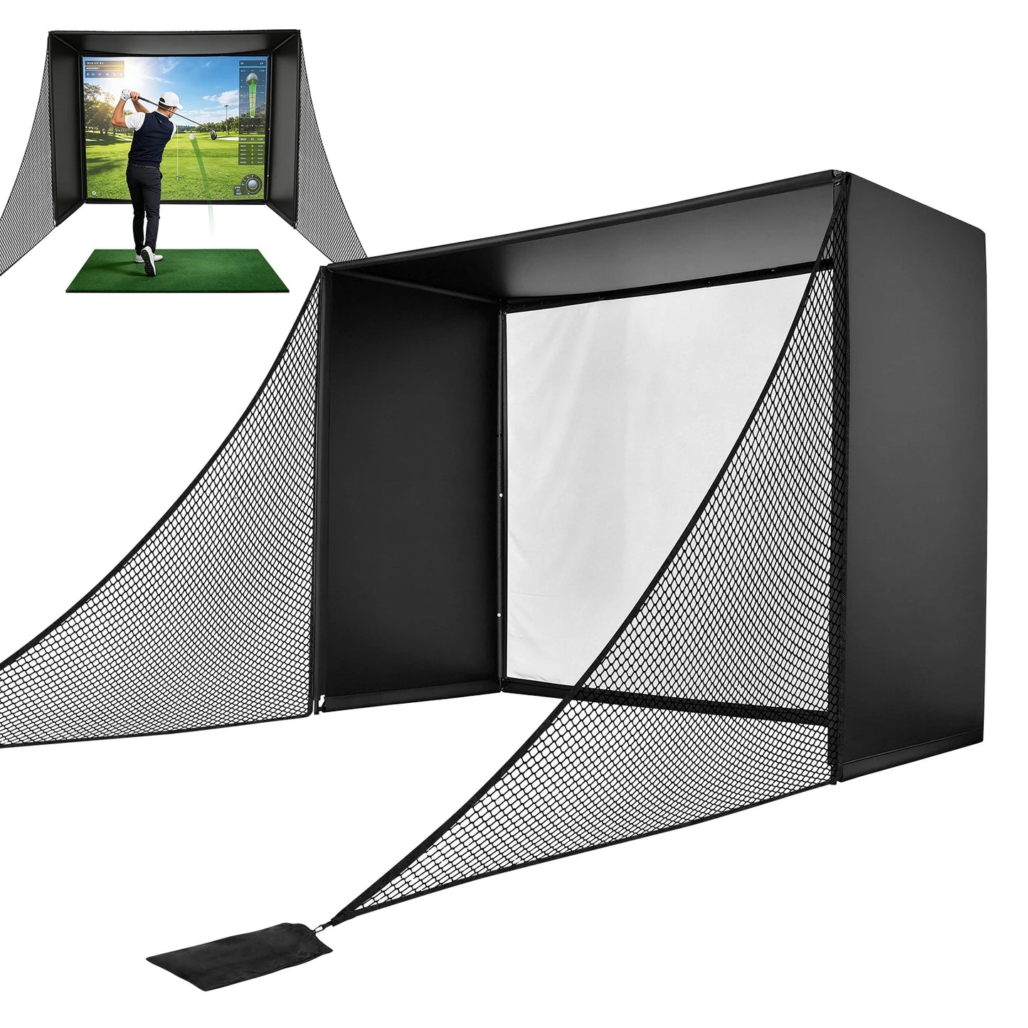 Indoor Outdoor Golf Hitting Net With HD Simulator Screen Frame