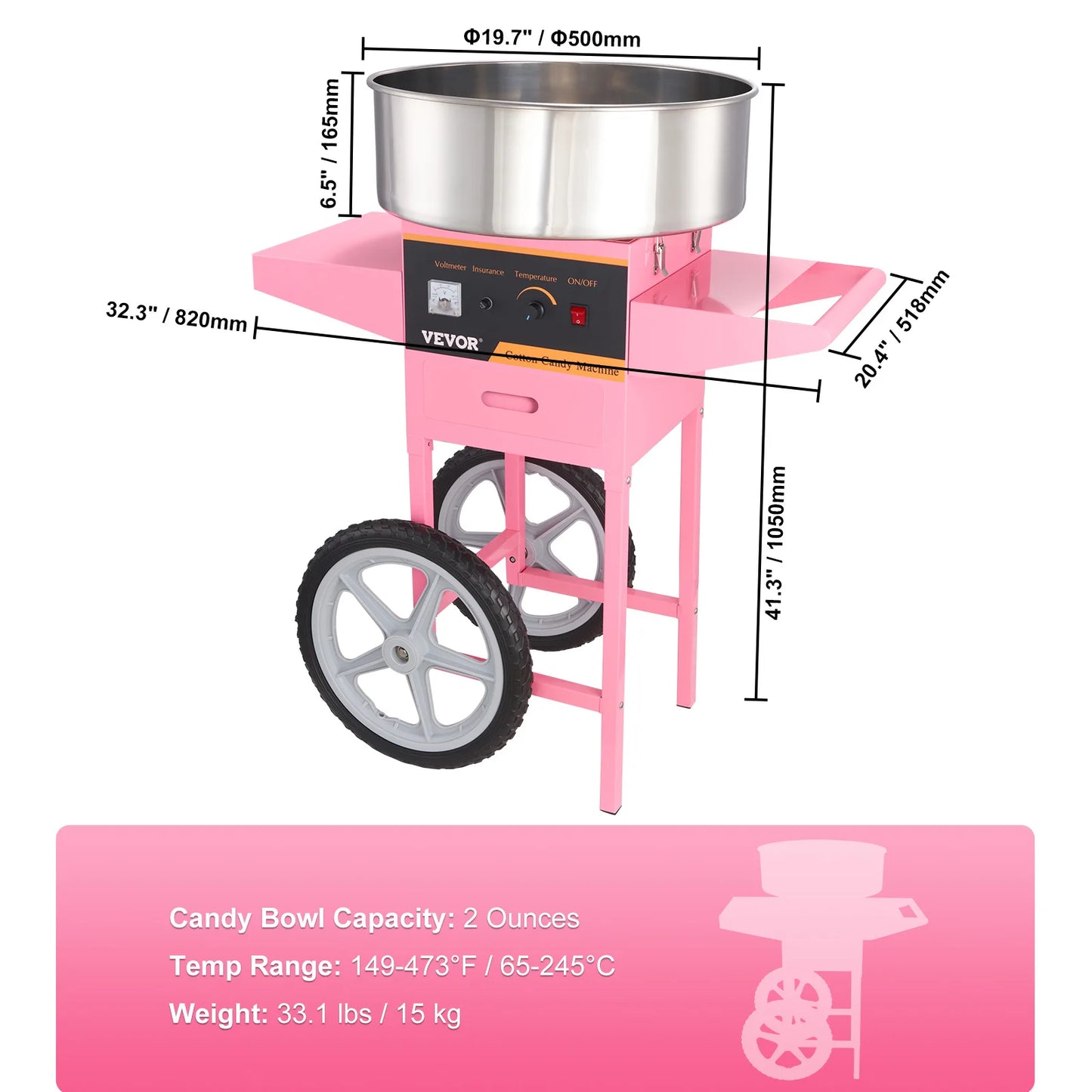 SucceBuy Commercial Electric Cotton Candy Machine With Cart And Drawer
