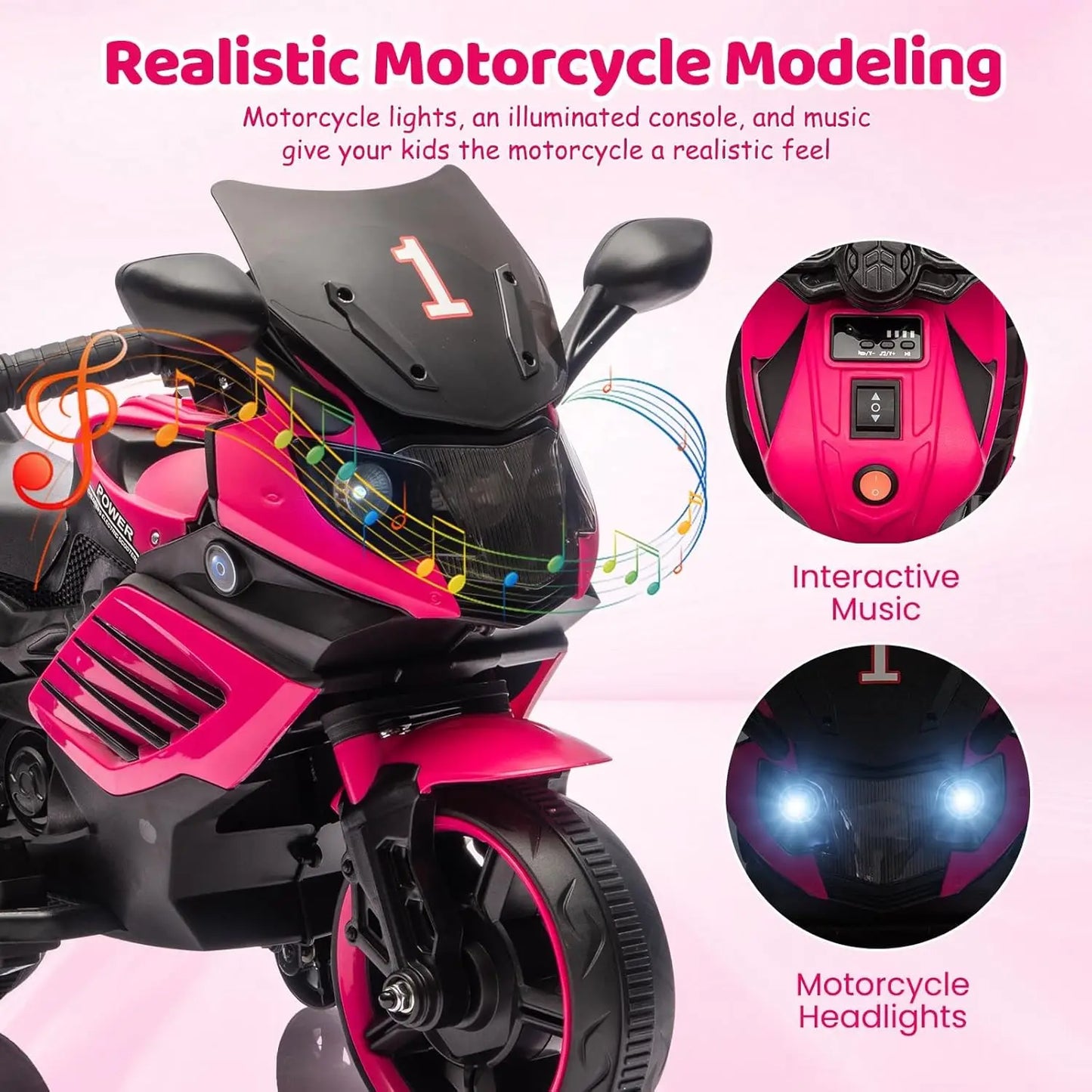HiMISS 6V Electric Motorcycle Ride On Toy Toddlers 3-6