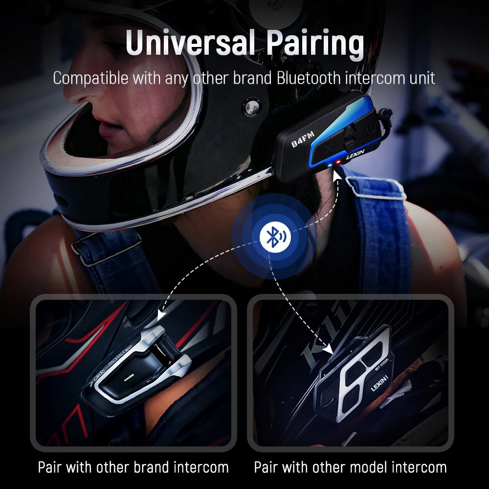Lexin B4FM-X Bluetooth 5.0 Motorcycle Helmet Intercom 10 Riders