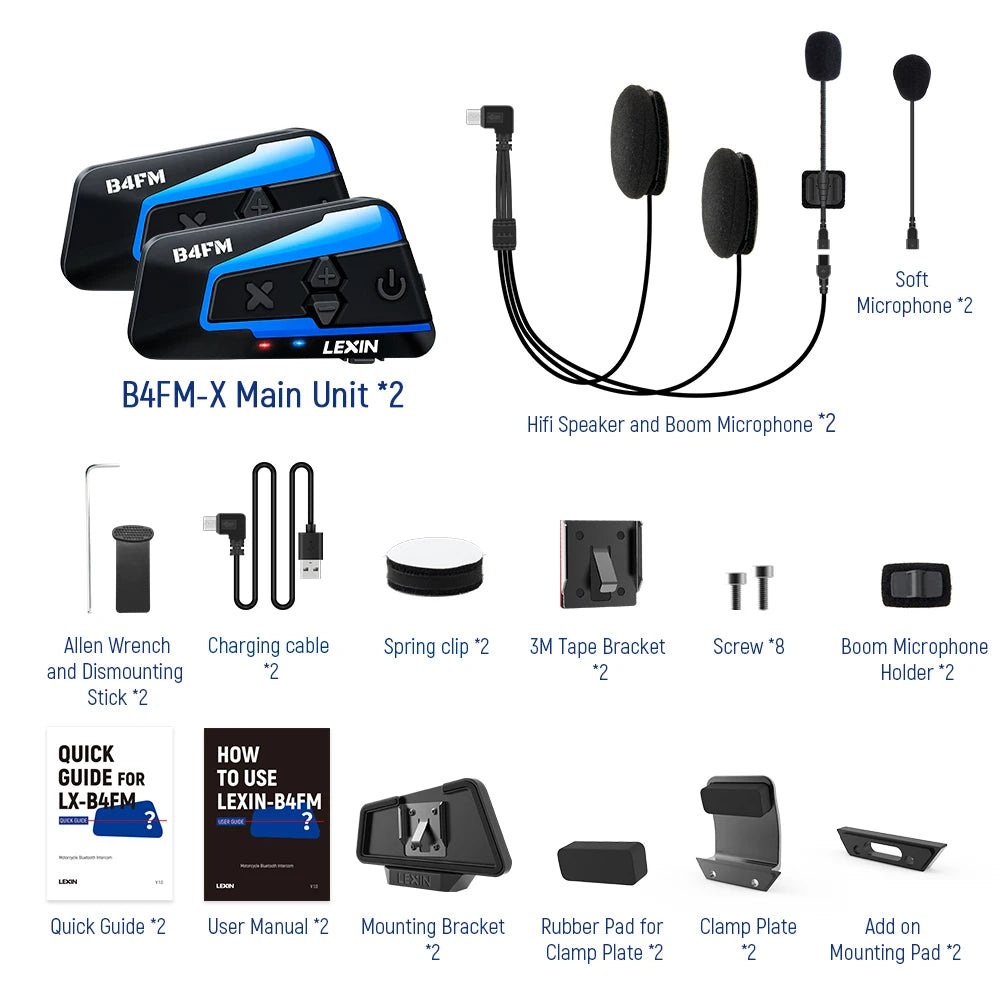Lexin B4FM-X Bluetooth 5.0 Motorcycle Helmet Intercom 10 Riders