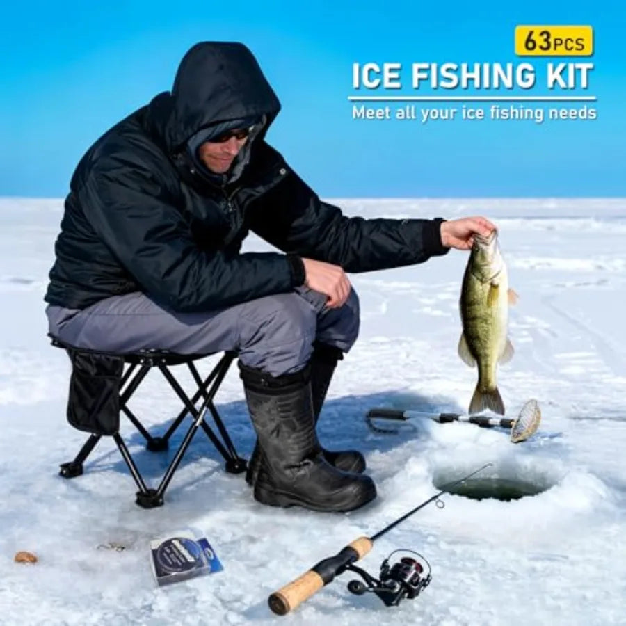 Portable Ice Fishing Rod and Reel Combo Kit Outdoors