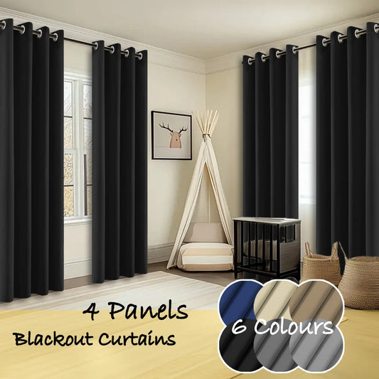 Thermal Insulated Blackout Curtains 4 Panels Bedroom Living Room
