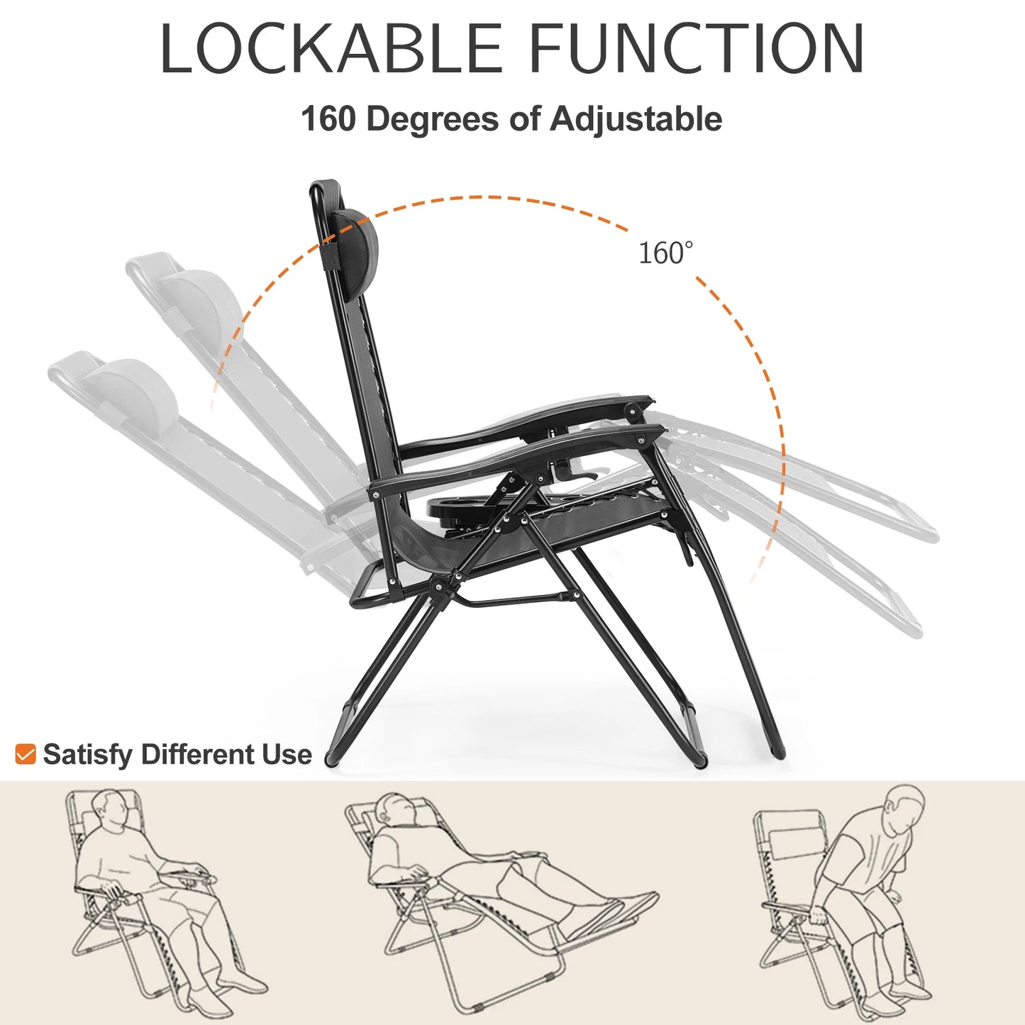JHK Zero Gravity Portable Recliner For Outdoor Patio Cup Holder
