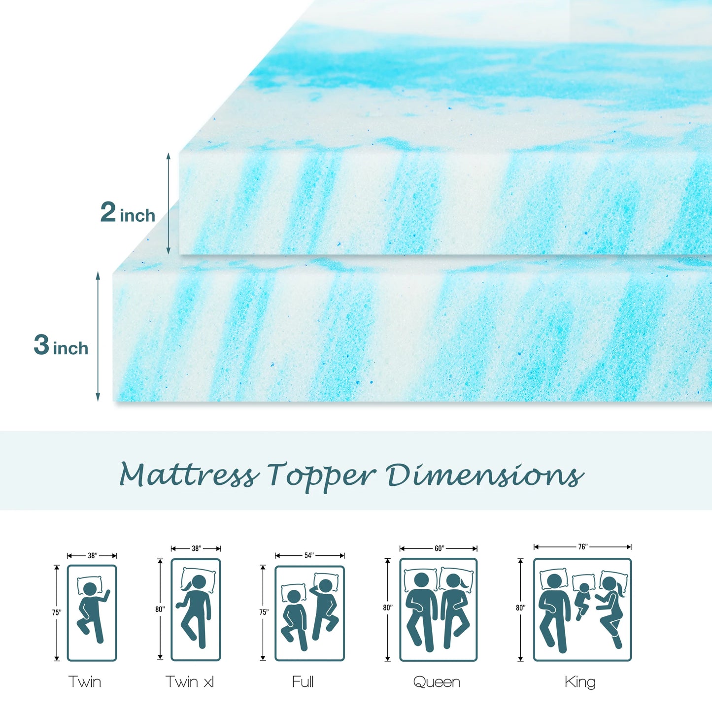 JHK Memory Foam Mattress Topper Gel Cooling Soft And Breathable