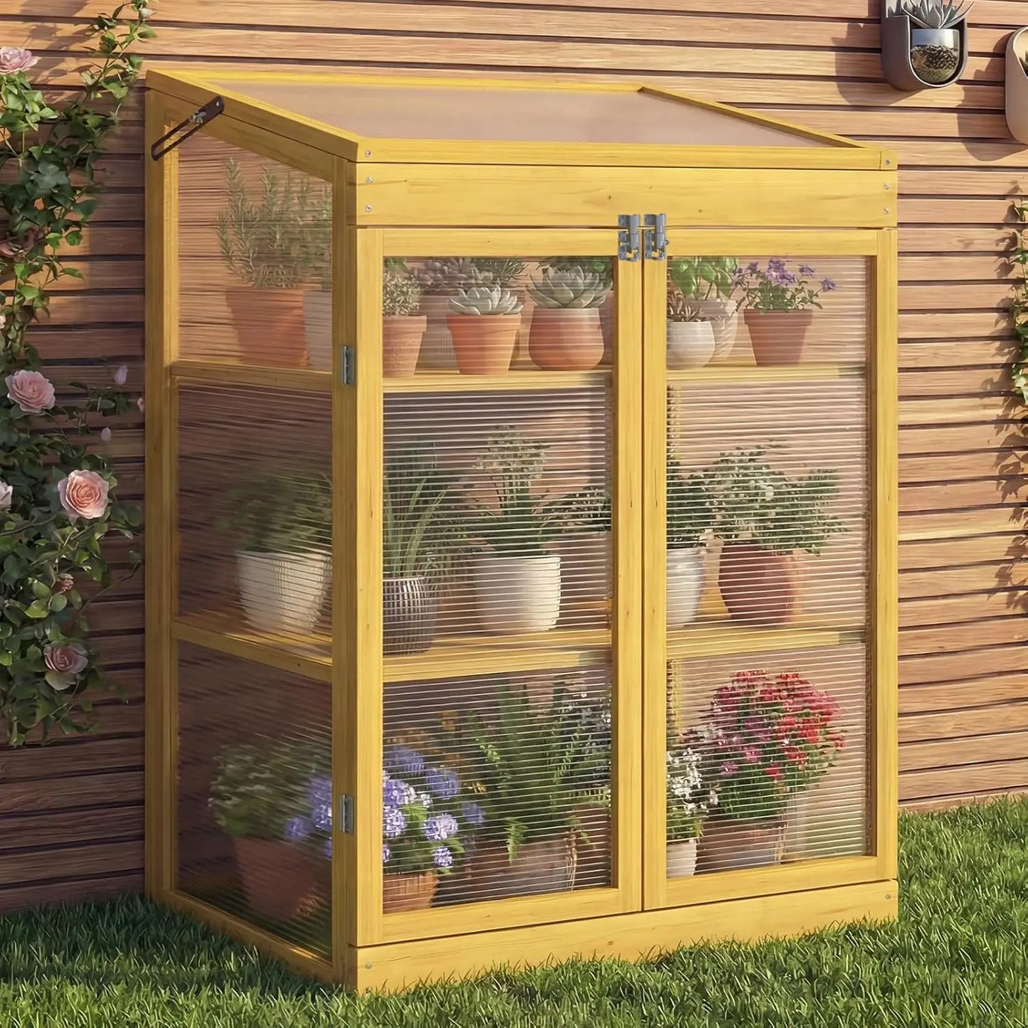 Wooden Cold Frame Greenhouse With Transparent Flip Top Roof