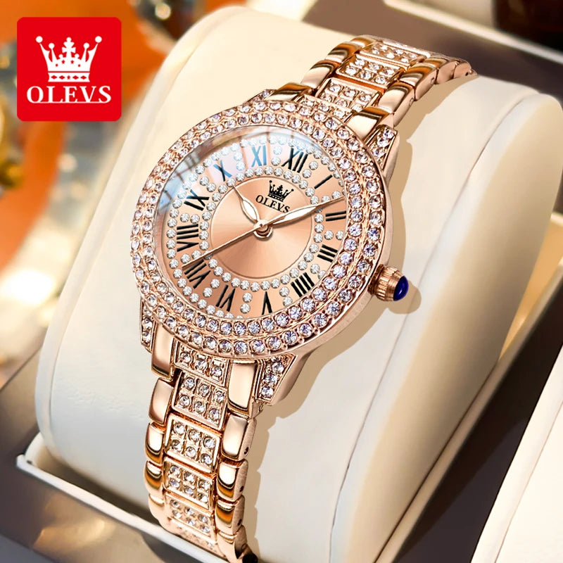 OLEVS Ladies Diamond Waterproof Quartz Dress Watch Stainless Steel