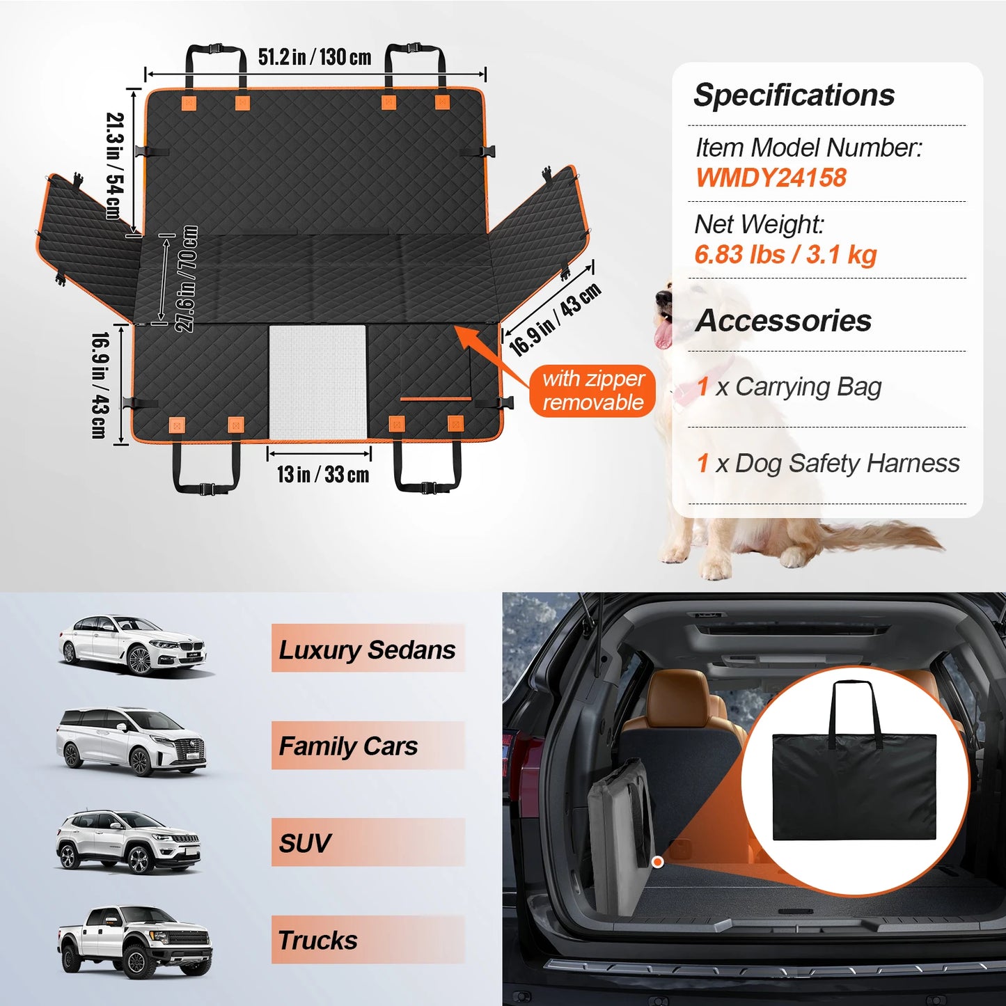 SucceBuy Back Seat Extender Dog Car Cover With Mesh Window