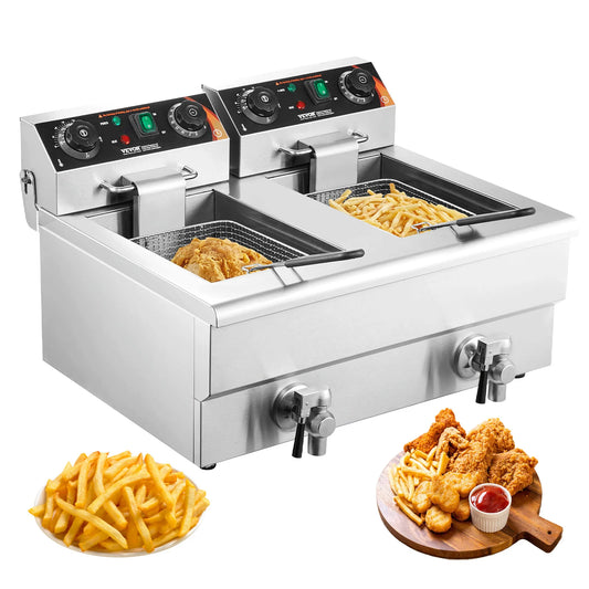SucceBuy Electric Deep Fryer Dual Removable Tanks For Commercial Use