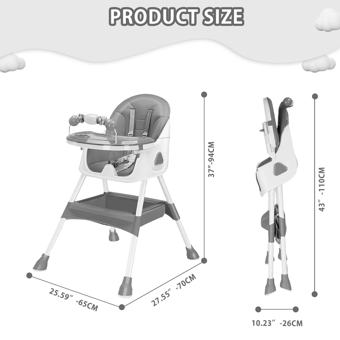 Piorlado Foldable Baby High Chair E500 With Antislip Pad