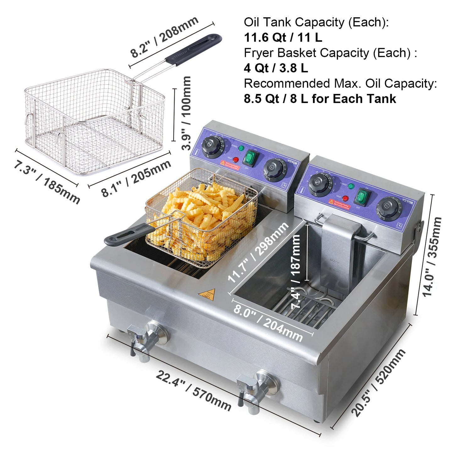 SucceBuy Electric Deep Fryer Dual Removable Tanks For Commercial Use