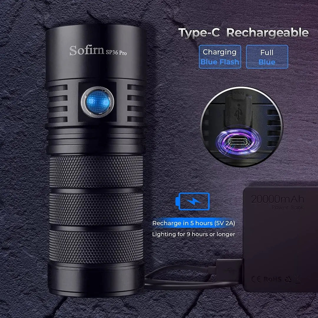 Sofirn SP36 Pro 8000 Lumen LED Flashlight USB C Rechargeable