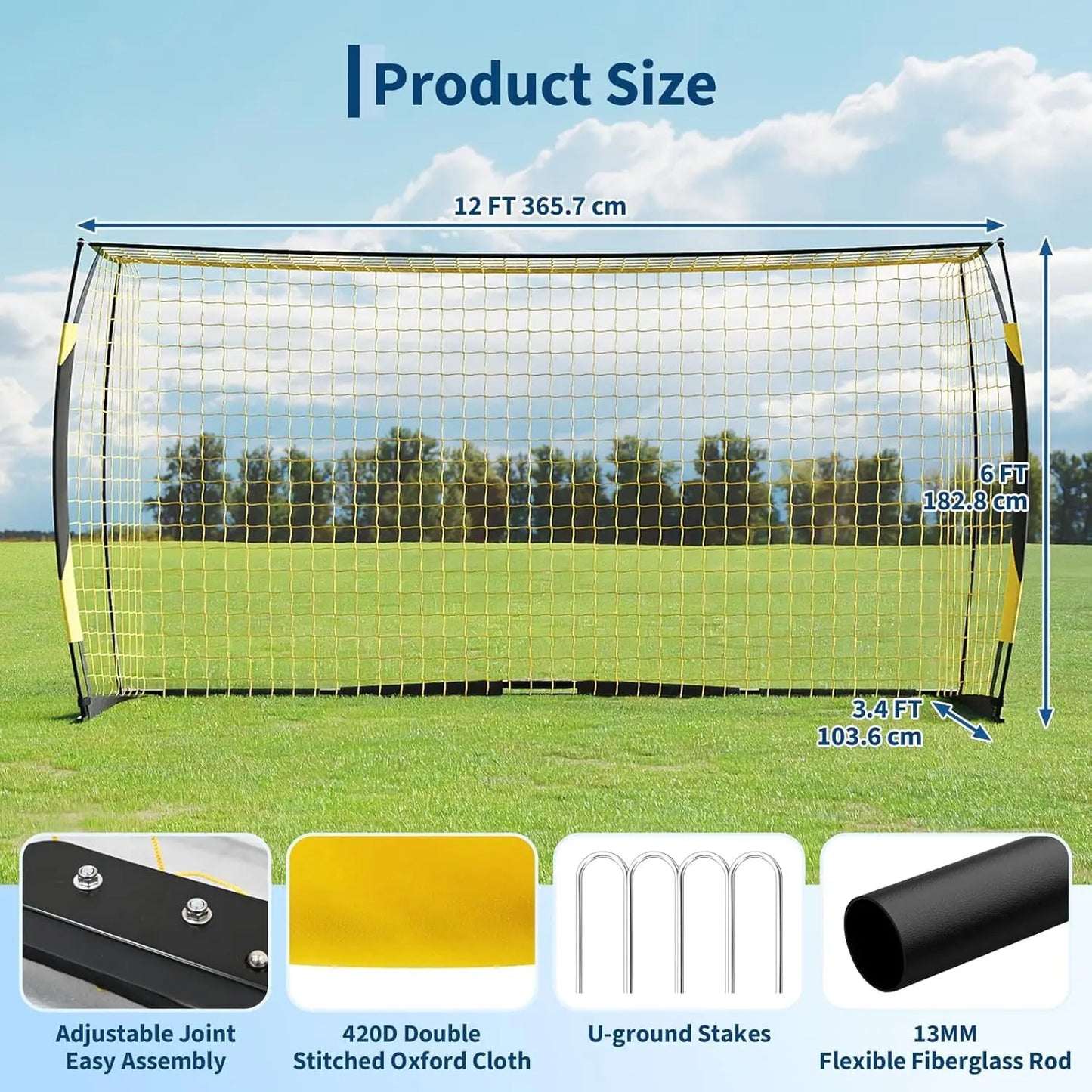 Heavy Duty Iron Frame Soccer Goal Set With Tear Resistant Net