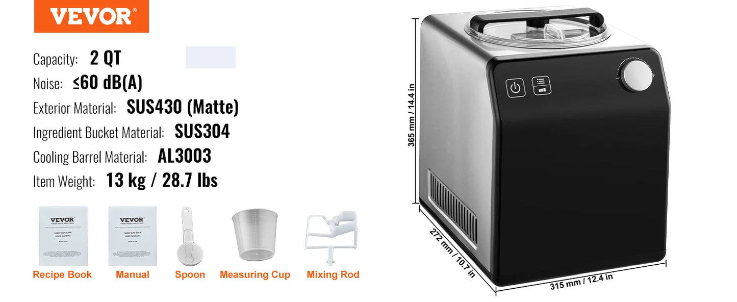 SucceBuy Upright Automatic Ice Cream Maker With Built In Compressor